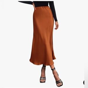 BTFBM Long Satin Skirt Silk High Waist Wedding Flowy A-Line Midi Skirts